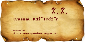 Kvassay Kálmán névjegykártya